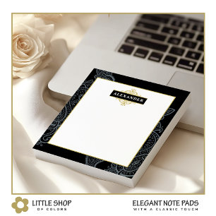 Bloco De Notas Elegante Monograma Personalizável Paisley Dourado 