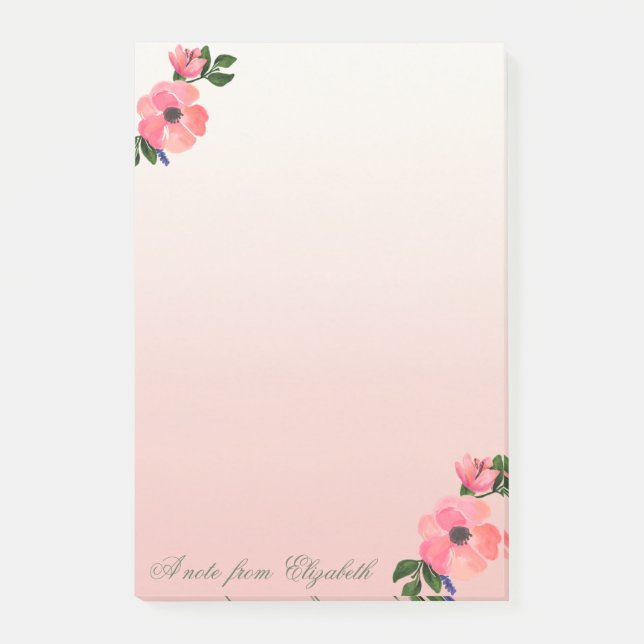 Bloco De Notas Elegante Na moda Girly , Aquarela Flores (Frente)
