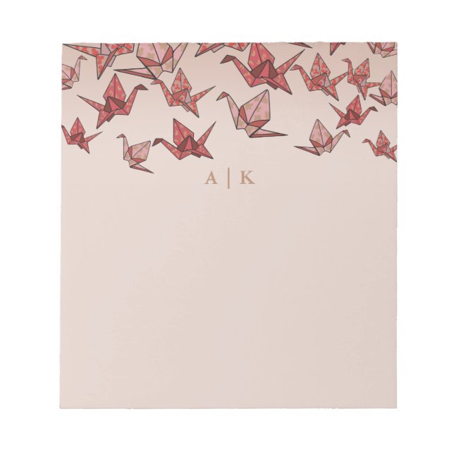 Bloco De Notas Elegante Origami Paper Crane Red Monograma (Frente)