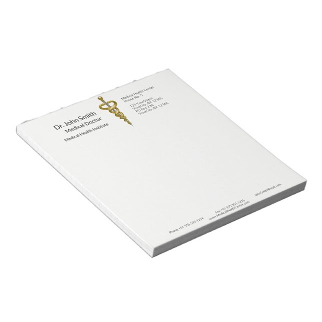 Bloco De Notas Elegante Ouro Prata Nobre Asclepius Médico (Inclinado)