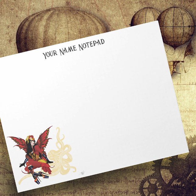 Bloco De Notas Elegante Polvo Fada Vitoriano Steampunk Vermelho (Criador carregado)