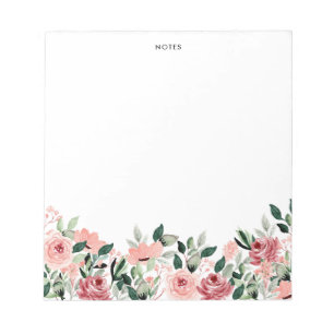 Bloco De Notas Elegante Primavera de Aquarelas Monograma Floral d