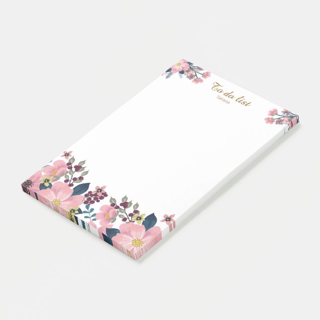 Bloco De Notas Elegante Quadro Floral Rosa (Inclinado)