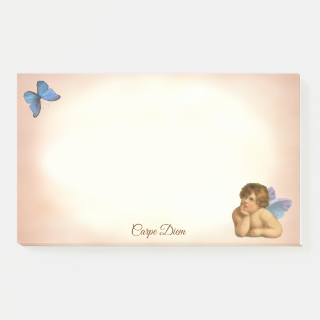 Bloco De Notas Elegante Querubim de Rafael & Borboleta Azul (Frente)