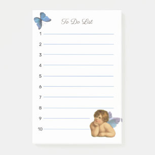 Bloco De Notas Elegante Querubim Rafael & Borboleta Azul em Branc