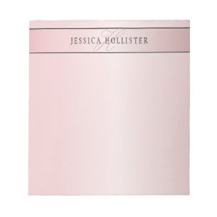 Bloco De Notas Elegante Rosa Bege Falso Ouro Nome & Iniciais