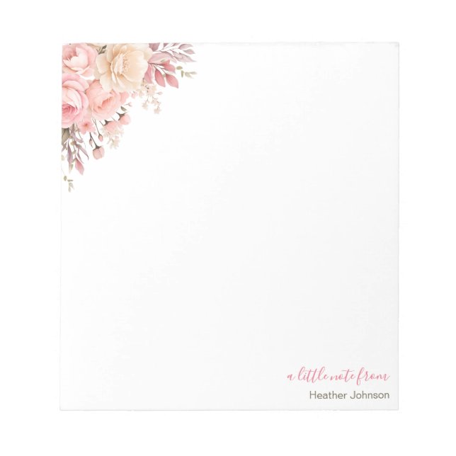 Bloco De Notas Elegante rosa e Rosa marfim personalizado (Frente)