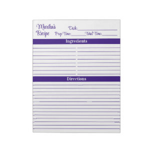 Bloco De Notas Elegante Roteiro Roxo 8.5x11 Receitas Retrato