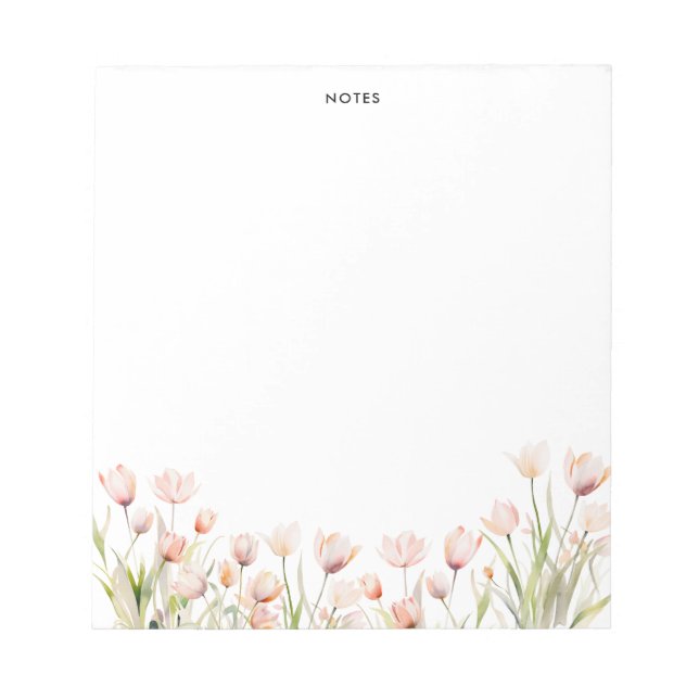 Bloco De Notas Elegante Sangue de Tulipas Rosa-de-Aquarela Floral (Frente)
