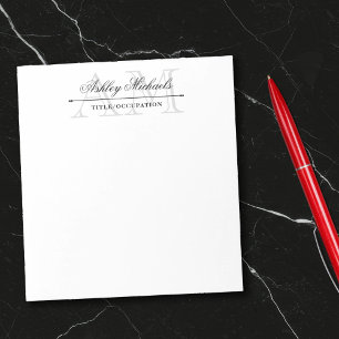 Bloco De Notas Elegante Script Cinza 2 Monograma Inicial Título N
