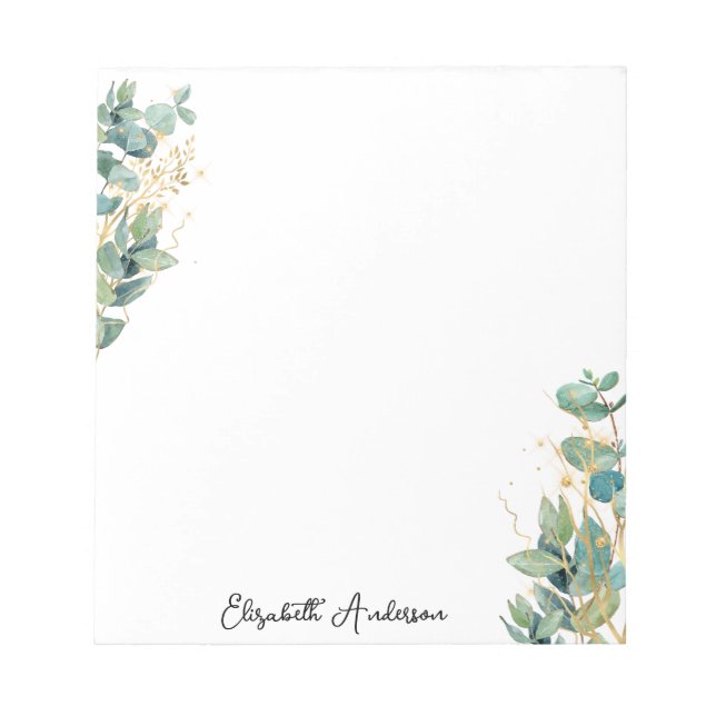Bloco De Notas Elegante - Script Moderno Eucalyptus - Nome verde (Frente)