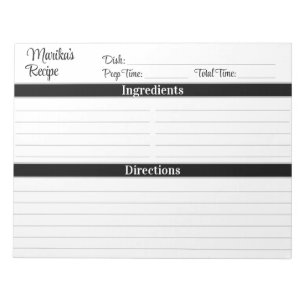Bloco De Notas Elegante Script Preto Cinza 8.5x11 Receitas