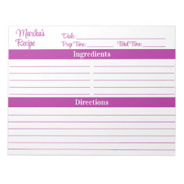 Bloco De Notas Elegante Script Rosa Escuro 8.5x11 Receitas
