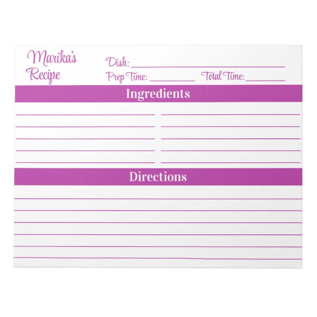 Bloco De Notas Elegante Script Rosa Escuro 8.5x11 Receitas (Frente)