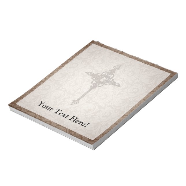 Bloco De Notas Elegante Scroll Christian Cross w/Swirl Fundo (Invertido)