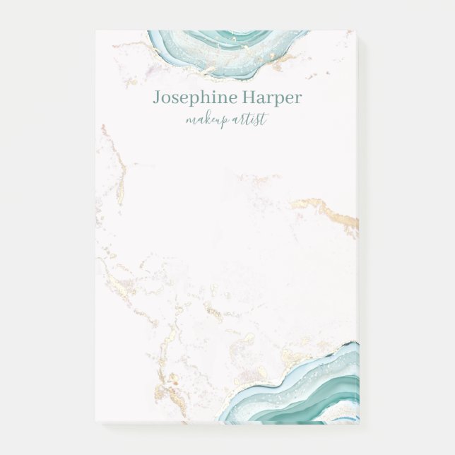 Bloco De Notas Elegante Verde Geodo Verde Dourado Glitter Agate (Frente)