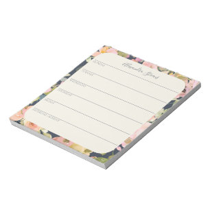 Bloco De Notas Elegante Vintage Floral Personalizado Semanalmente