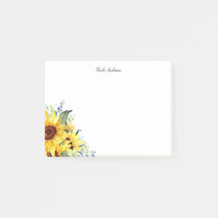 Bloco De Notas Elegante Watercolor Girassóis Personalizados