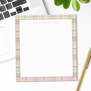 Bloco De Notas Elegante Xadrez Rosa Verde Minimalista