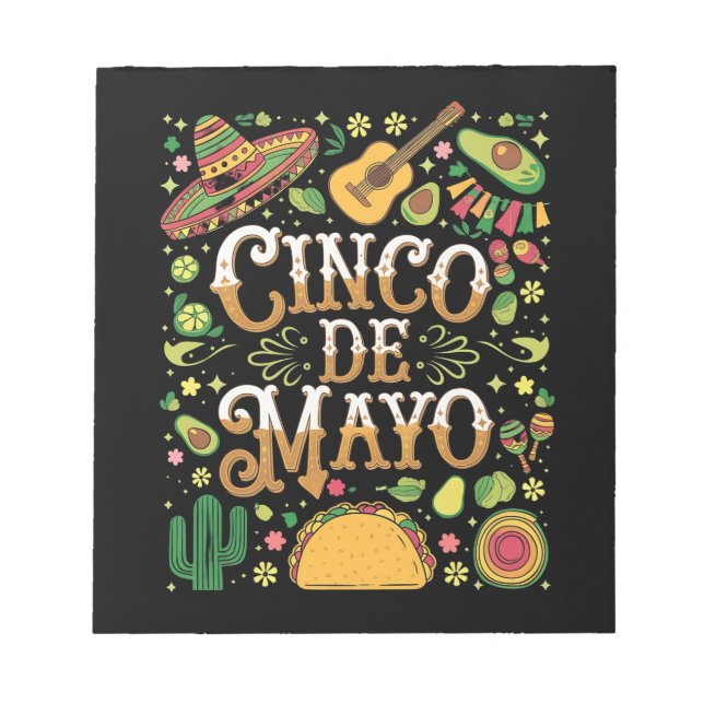 Bloco De Notas Elementos de Festa Divertidos do Cinco De Mayo (Frente)