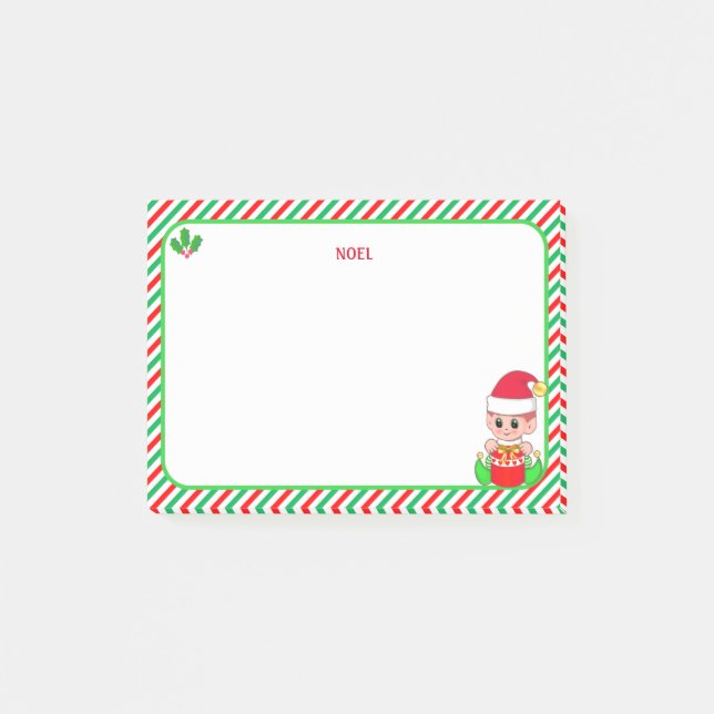 Bloco De Notas Elf de Natal bonito, verde, vermelho e branco (Frente)