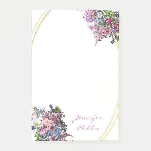 Bloco De Notas Elipse Dourada Moldura de Letra com Script de Mão  (Frente)