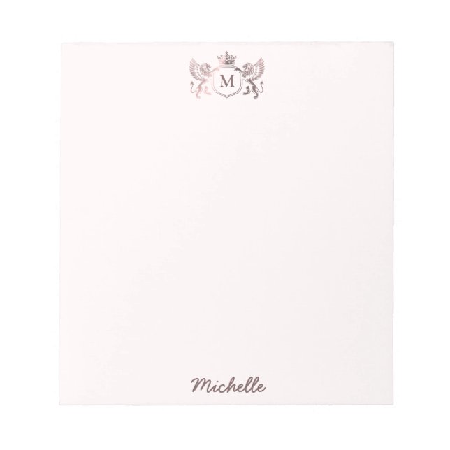 Bloco De Notas Emblema Real Coroa Leões Monograma Script Dourado  (Frente)