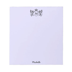 Bloco De Notas Emblema Real Coroa Leões Monograma Script Roxo