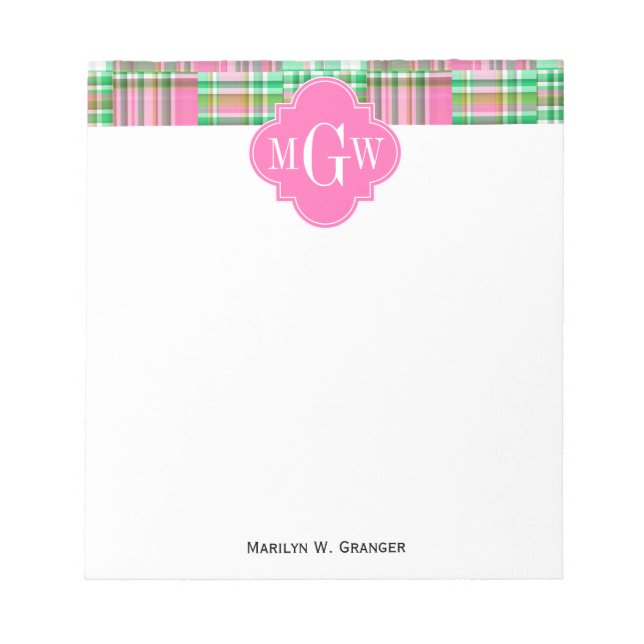 Bloco De Notas Emerald Hot Pink Pré-Pink Patches Madras Monograma (Frente)