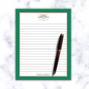 Bloco De Notas Empresa em linha com monograma verde simples