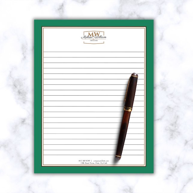 Bloco De Notas Empresa em linha com monograma verde simples (Criador carregado)