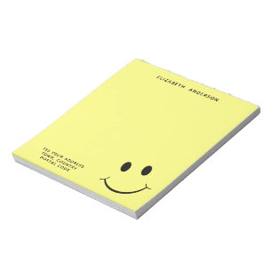 Bloco De Notas Endereço Personalizado de Rosto Amarelo Feliz e B