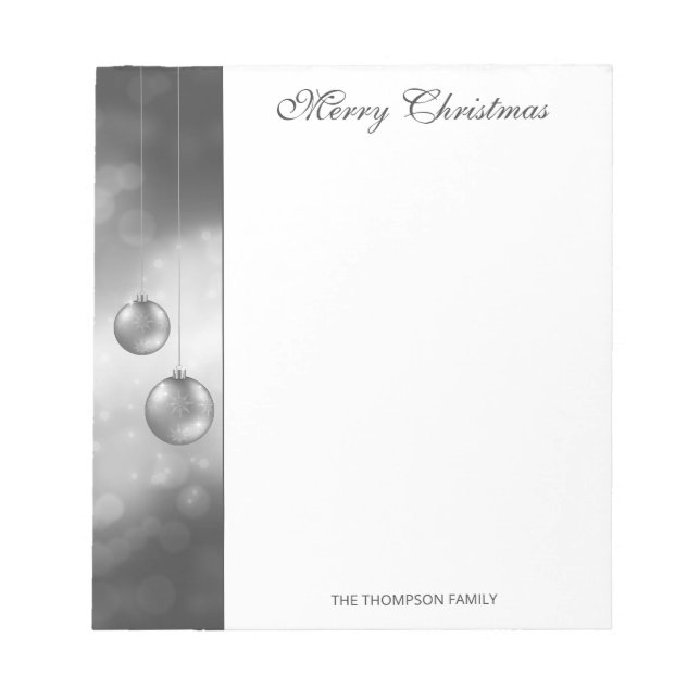 Bloco De Notas Enfeites de Natal Cinza Prata com Texto Personaliz (Frente)