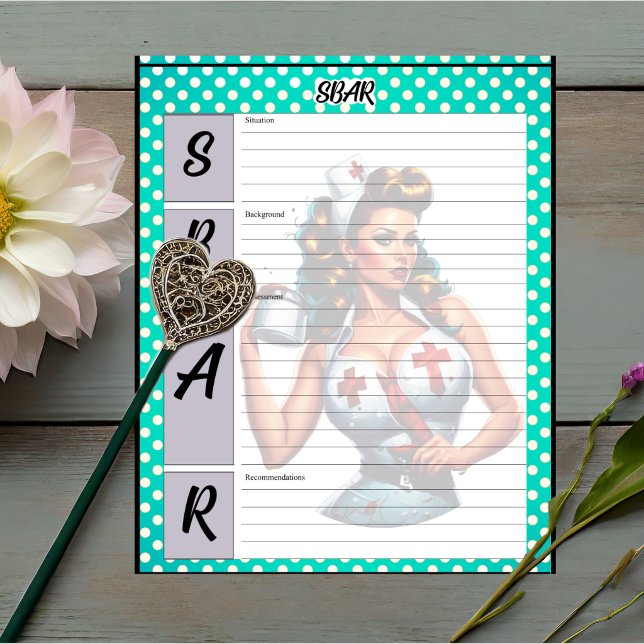 Bloco De Notas Enfermeira Bem-Aventurada Pinup_ Modelo SBAR (Criador carregado)