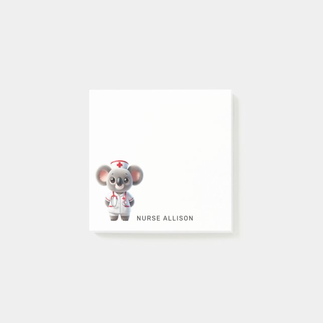Bloco De Notas Enfermeira de Urso Koala Cute Personalizada 3 x 3 (Frente)