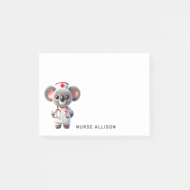 Bloco De Notas Enfermeira de Urso Koala Cute Personalizada 4x4 (Frente)