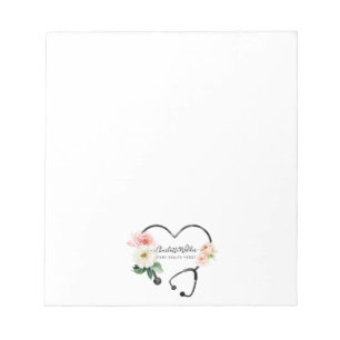 Bloco De Notas Enfermeira Domiciliar Cuidadora Estetoscópio Flora