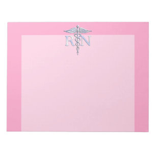 Bloco De Notas Enfermeira Registrada RN Caduceus em Pastel Pink
