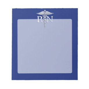 Bloco De Notas Enfermeira Registrada RN Silver Caduceus em Azul M