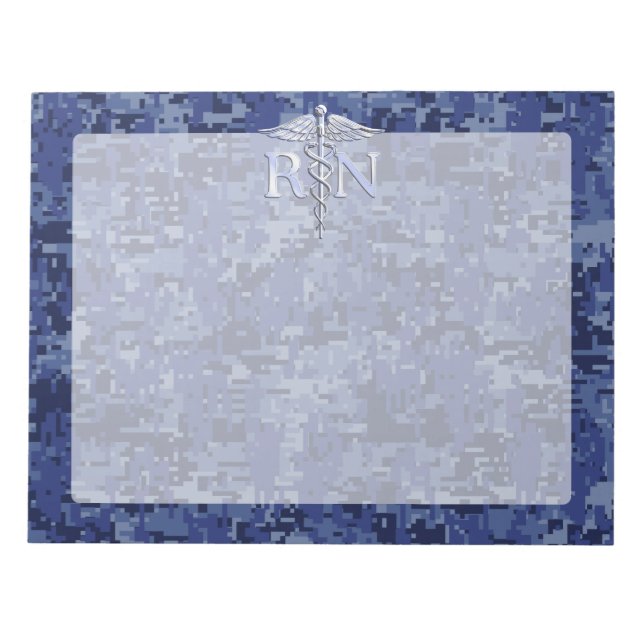 Bloco De Notas Enfermeira Registrada RN Silver Caduceus no Marinh (Frente)