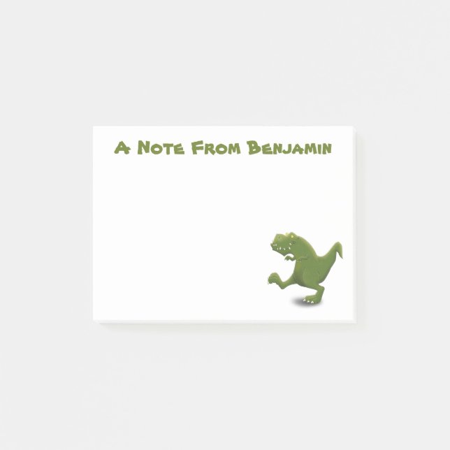 Bloco De Notas Engraçado, verde t rex desenho animado de dinossau (Frente)