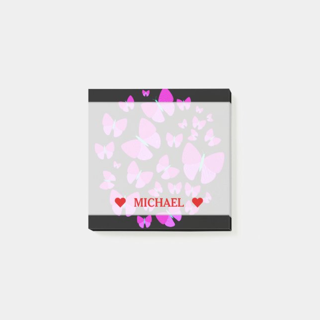 Bloco De Notas Enxame de Borboletas Artísticas e Nome Personaliza (Frente)