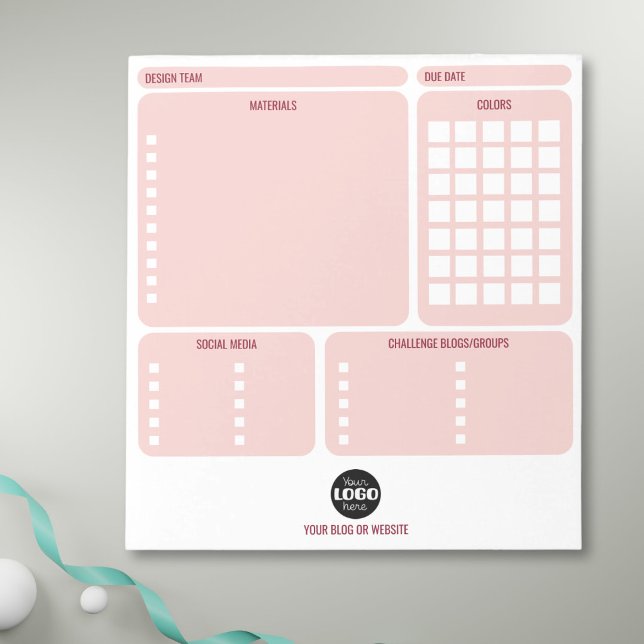 Bloco De Notas Equipe de Design de Criação de Cartões Rosa Logoti (Criador carregado)