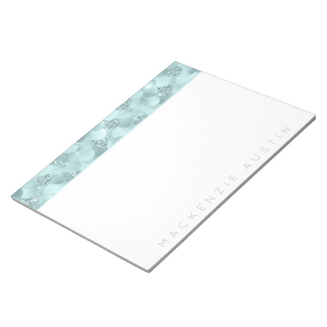 Bloco De Notas Escalas de Sereia Luxe | Aqua Mint Teal Monograma (Inclinado)