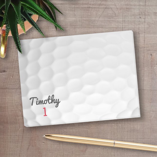 Bloco De Notas Escregos de Golf com o nome preto Número Vermelho (Personalized Post-It Note - Golf Theme)