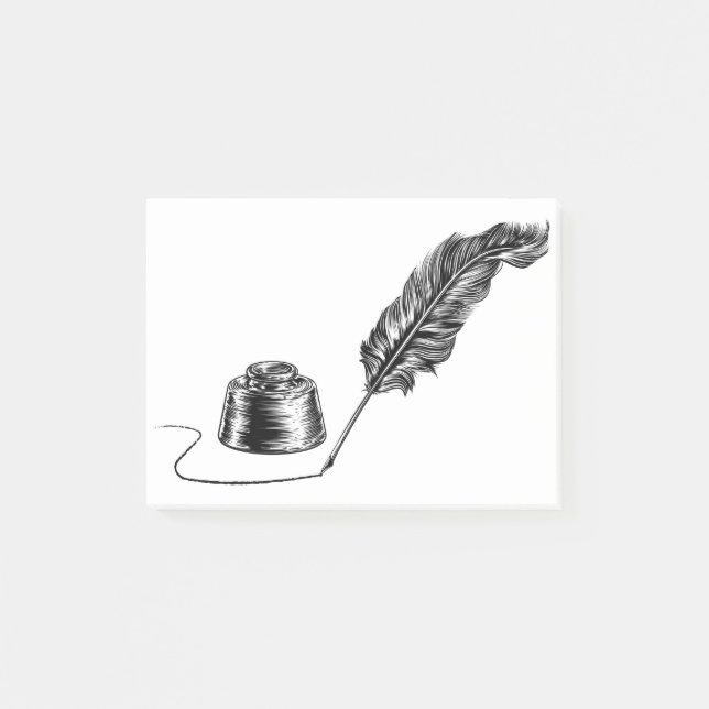 Bloco De Notas Escrevendo Caneta de penas e poço de tinta (Frente)