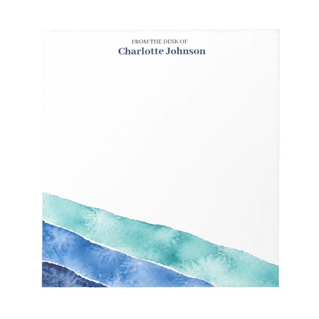 Bloco De Notas Escrita Personalizada em Aquarela do Oceano Azul (Frente)