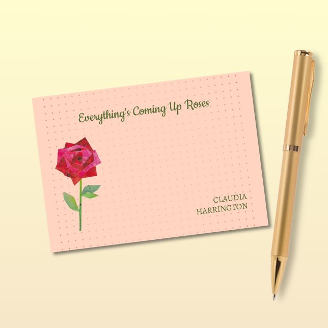 Bloco De Notas Escritório Inicial Motivativo Bonito e Bonito do R (These peach-toned notes feature my big bold retro rose and "Everything's Coming Up Roses.")