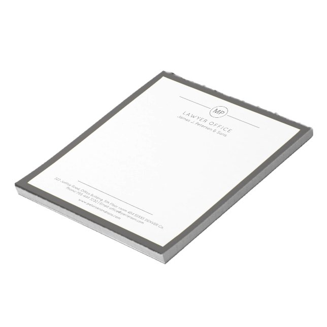 Bloco De Notas Escritório moderno advogado monograma branco cinza (Invertido)