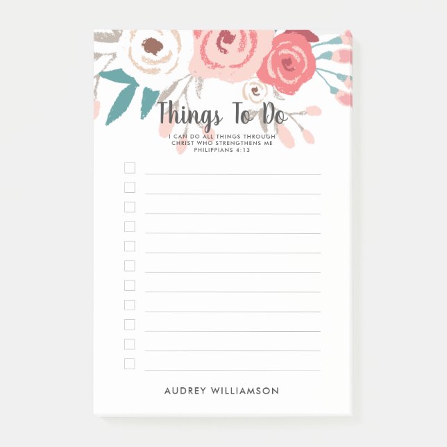 Bloco De Notas Escritura Floral Coral Personalizada Para Fazer Li (Frente)